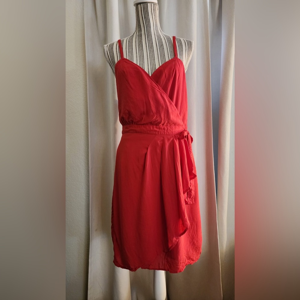 New red orange gap wrap v neck dress
